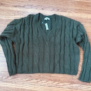 NWT Madewell Forest Green Cable Knit V-Neck Sweater